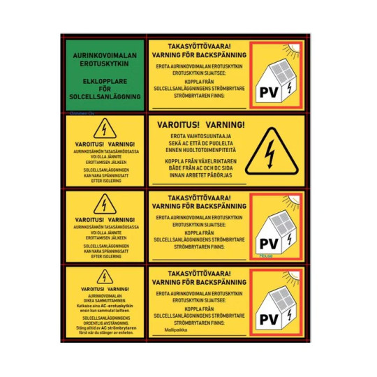 Varoitustarra PV järjestelmiin